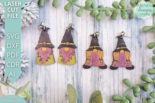 Halloween Gnome Earrings svg, Witch earrings svg
