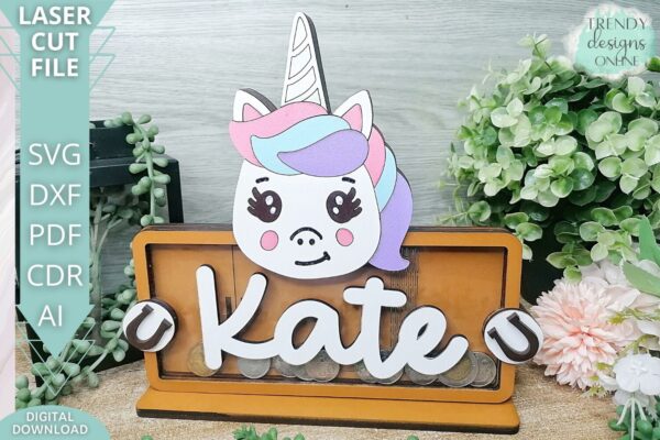 Unicorn Money Bank svg, Piggy Bank Box svg, Coin Box svg