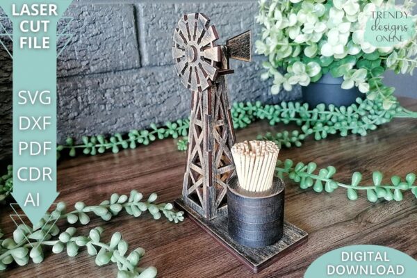 Windmill Toothpicks holder svg file, small 3D Windmill svg