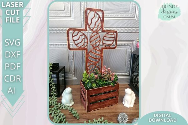Eggs Cross Planter crate svg file, Easter box svg