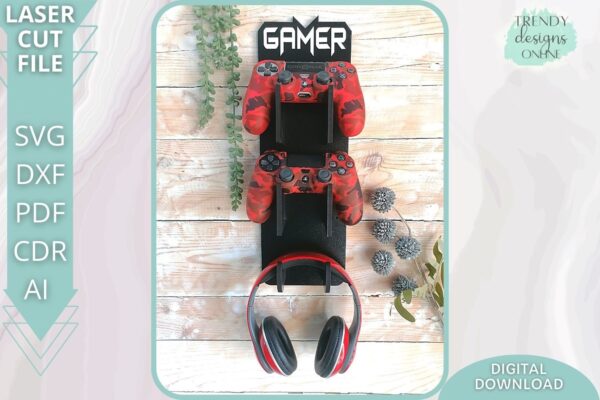 Gamer Wall Mounted Controllers & Headset Holder svg file