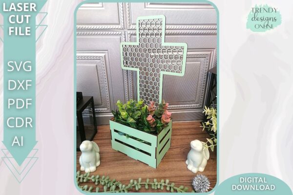 Chicken wire Cross Planter crate svg file, Easter box svg