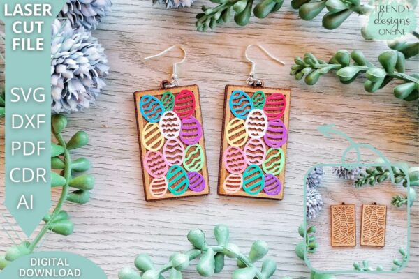 Easter Eggs Rectangle Earrings SVG File, Glowforge Ready SVG