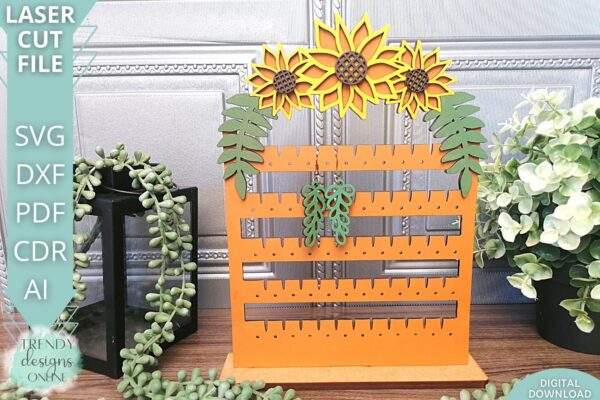 Sunflower Earrings stand Svg, Jewelry display svg