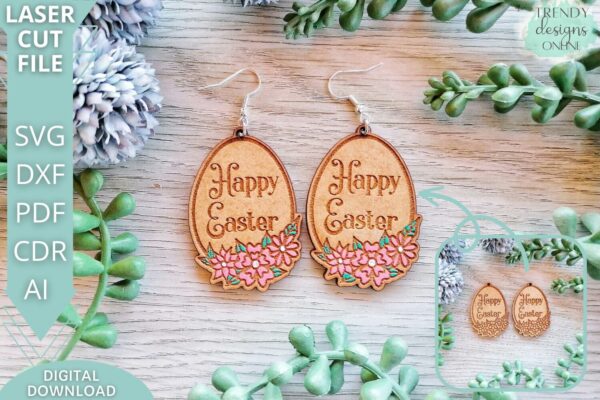 Happy Easter Earrings SVG File, Floral earrings SVG file