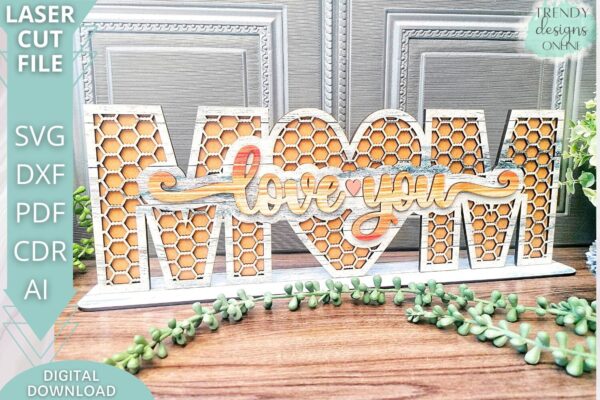MOM love you Chicken wire stand svg file, Mother's day stand svg file