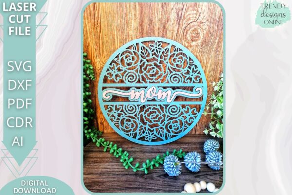 Mom floral round svg, Happy Mother's day sign svg