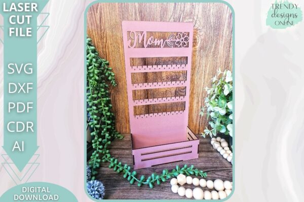 MOM Earrings display crate svg, Mother's day Jewelry holder svg