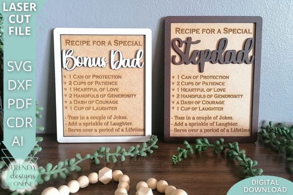 Father's day Recipes sign svg file, Bonus Dad Recipe file