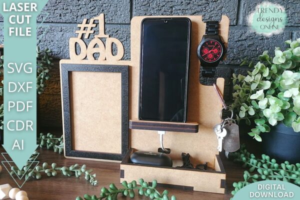 Father's day Nightstand organizer svg file, Docking station svg