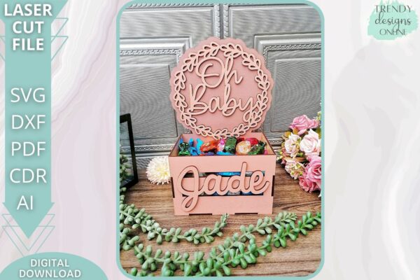 Oh Baby Crate svg file, Baby shower Hamper Box svg