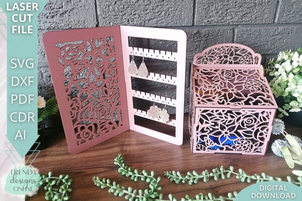 Floral Earrings Display and Flower Organizer Box Bundle svg file