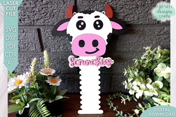 Cow Scrunchie hanger svg file, kids Scrunchie holder display SVG