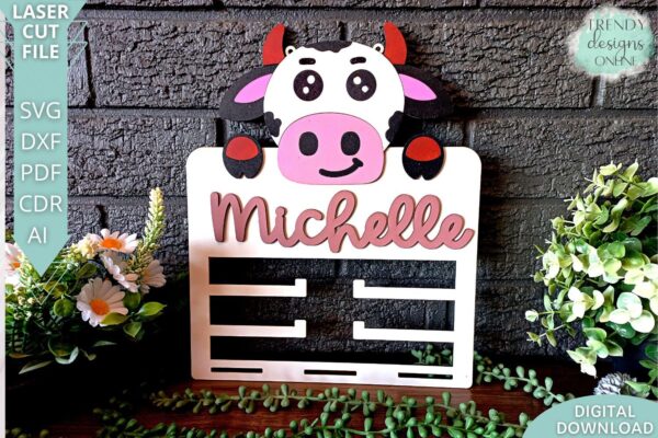 Cow Bows holder svg file, Kids Scrunchie holder svg