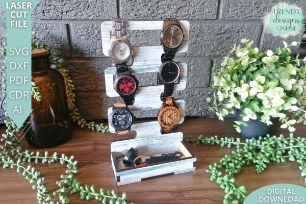 Watch Display and Trinkets holder svg file, Nightstand Watch organizer svg