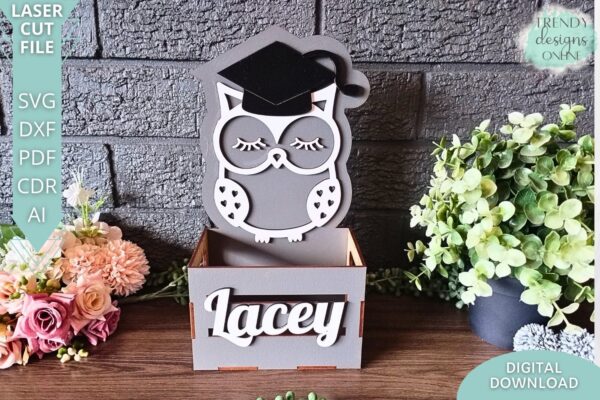 Owl Graduation Crate svg, Personalized Graduation Box svg
