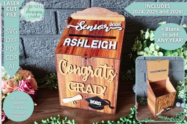 Graduation Gift Cards & Envelopes box svg file, Personalized Senior Box svg