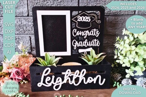 Graduation Photo Frame display svg file, Personalized Senior Box planter svg